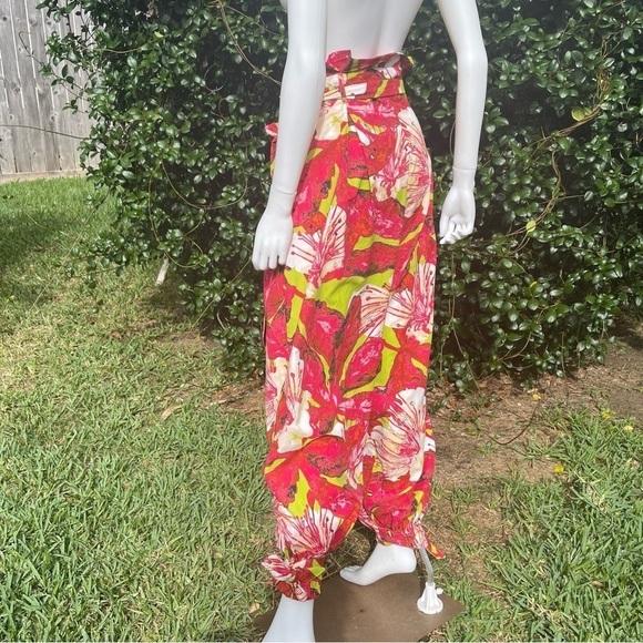 Ashley Stewart Boho Trop Print Wide Leg Ankle Puddle Hem Bag Waist Pants - Picture 8 of 12